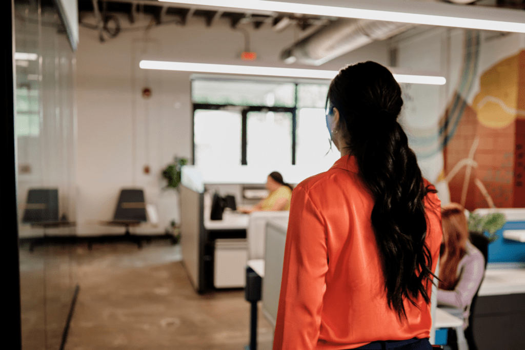 Employee walks through the office